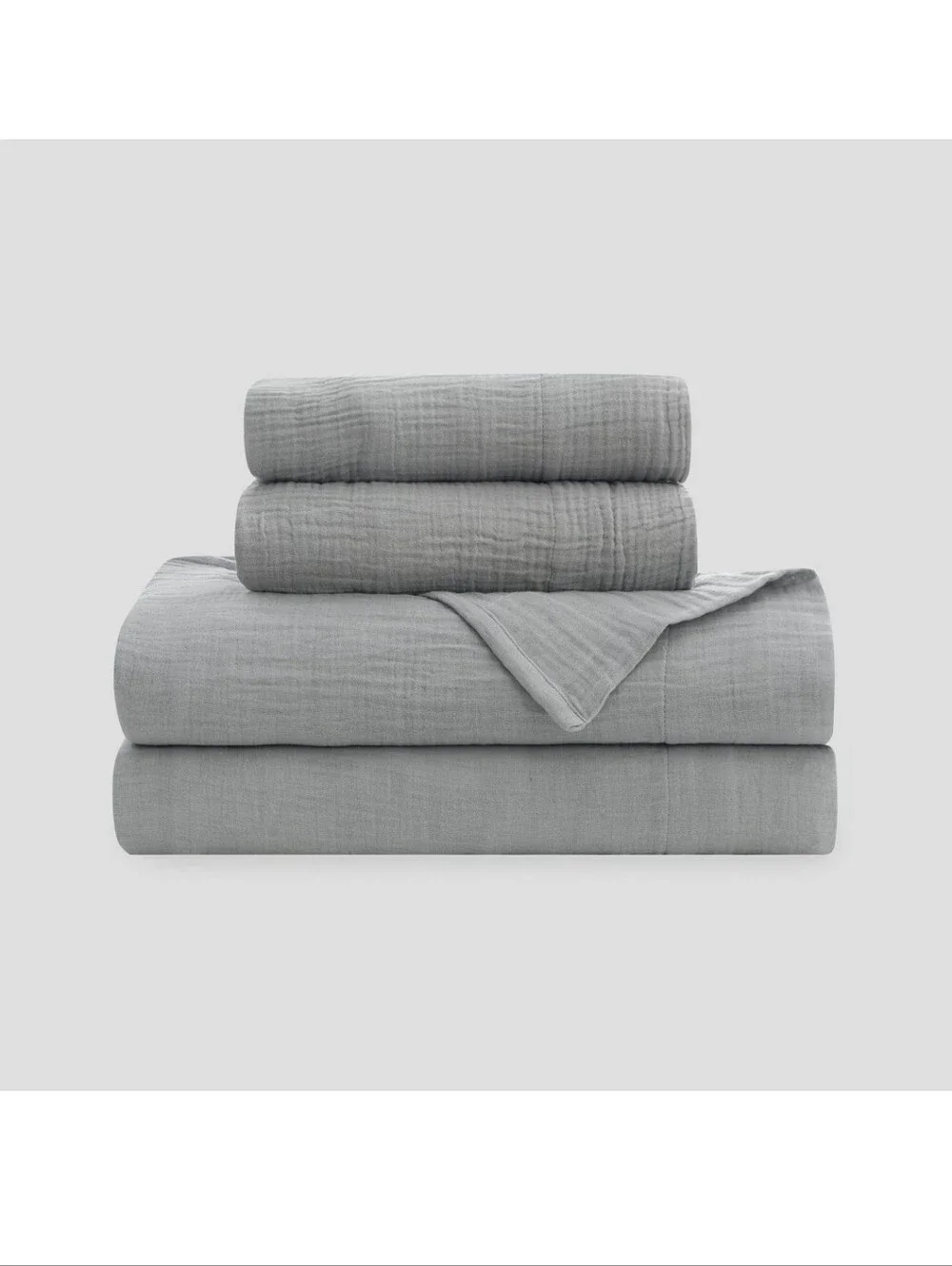 New!Calm Stone Gray Cotton Gauze Muslin Bedding Queen Set Soft Quilted Layers Y2